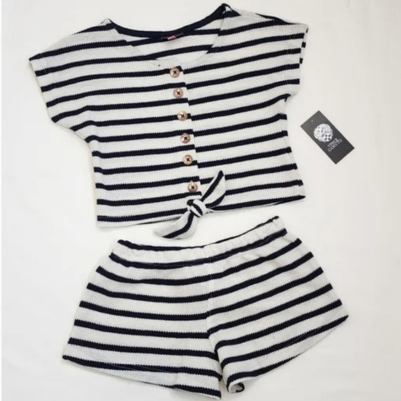 Vince Camuto Navy and White Striped Knit Set - Picture 1 of 9
